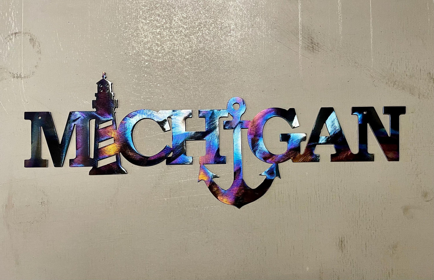 Michigan Coastal Lighthouse & Anchor Metal Wall Art