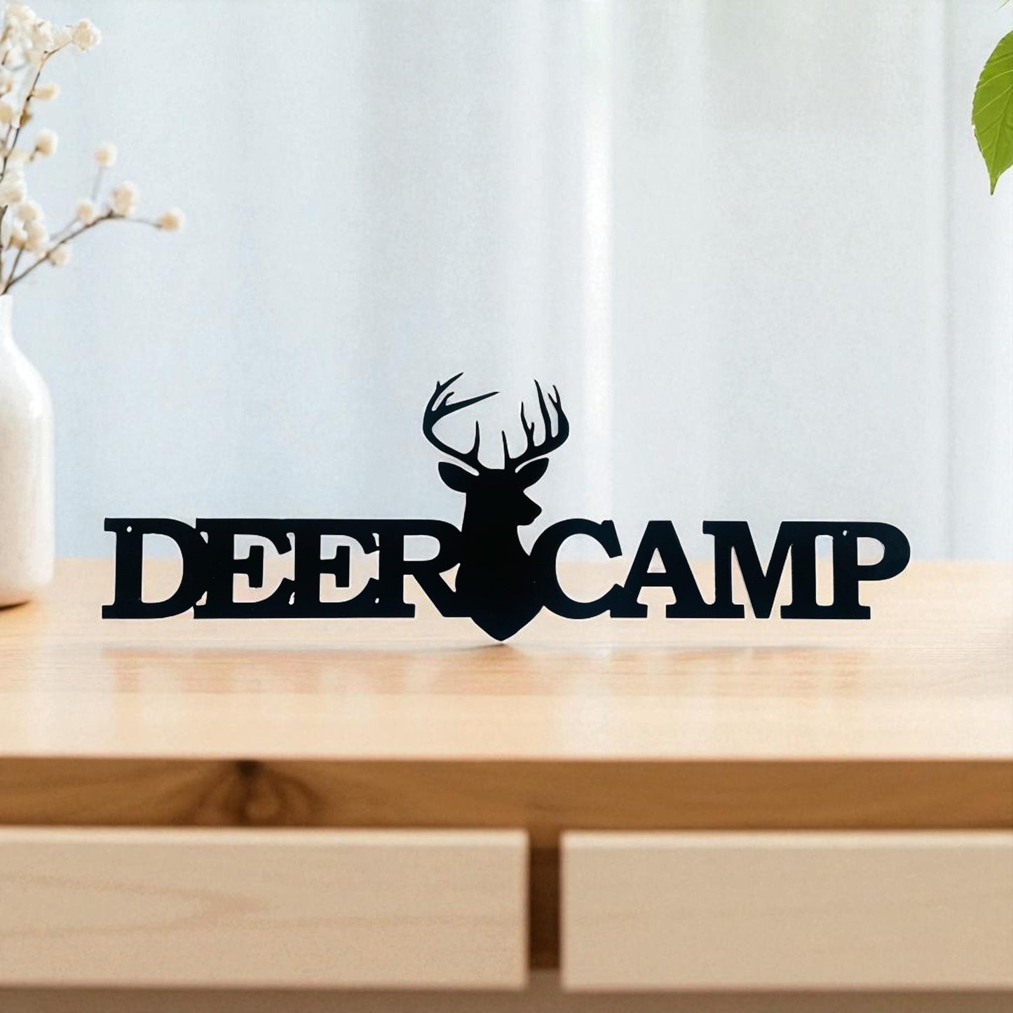 Deer Camp Metal Wall Sign with Buck Mount - Powder Coated