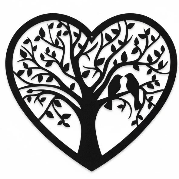 Heart Tree of Life with Love Birds Metal Wall Art