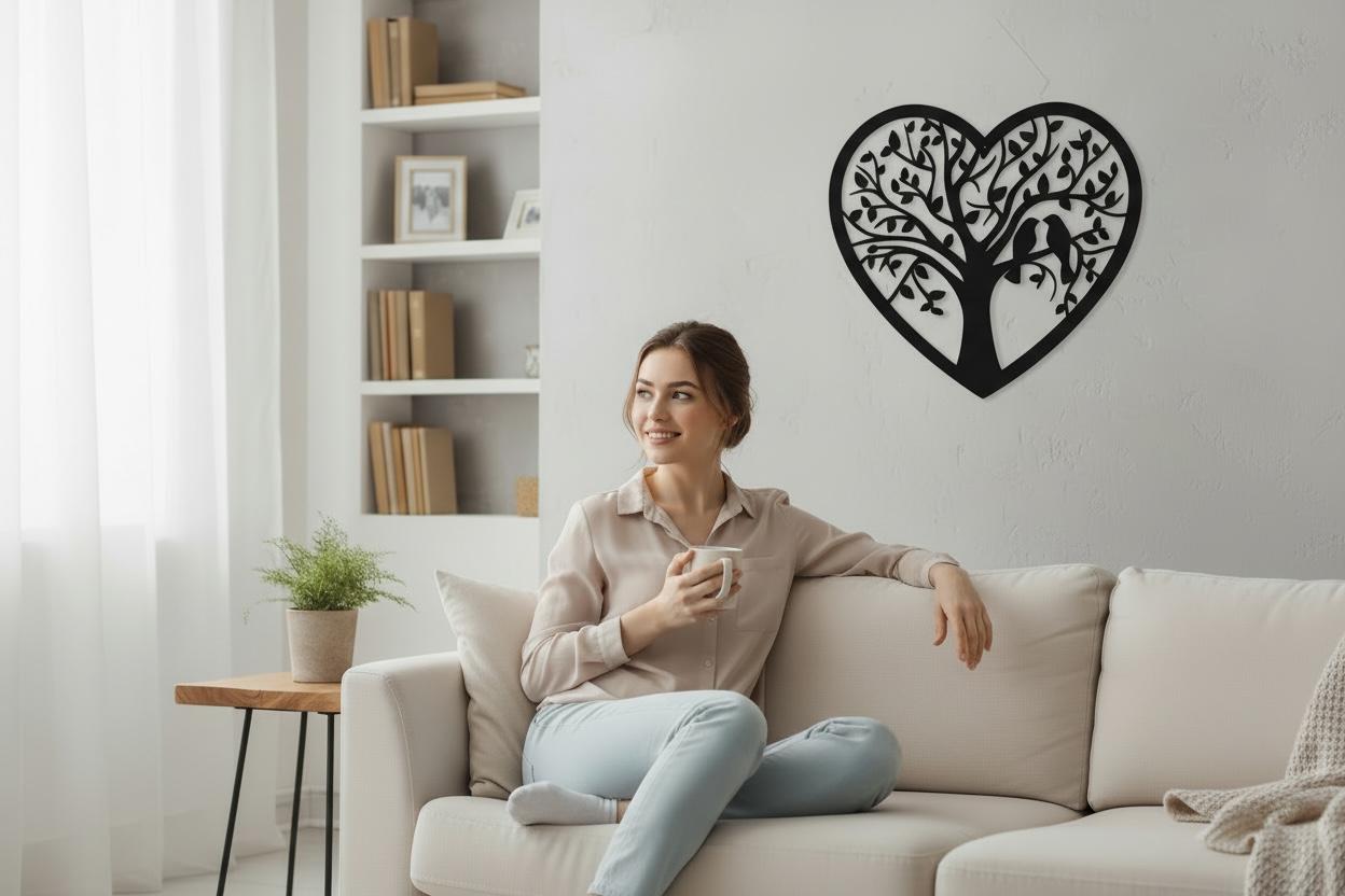 Heart Tree of Life with Love Birds Metal Wall Art